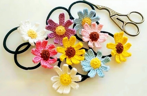 Crochet Daisy Flower Hair Tie