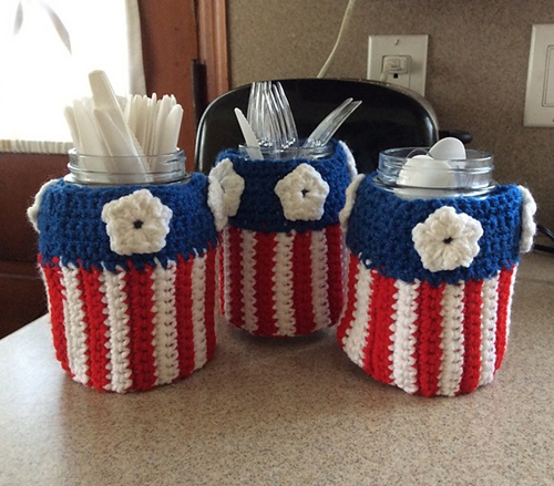 Patriotic Mason Jar Utensil Holder Crochet Pattern