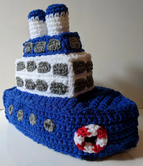 blue ship pattern crocheted