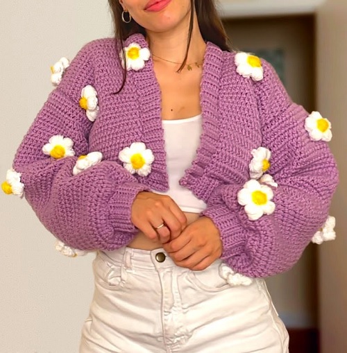 Crochet Puffy Flower Cardigan