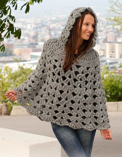 Easy and Cute Crochet Hooded Poncho Patterns 3