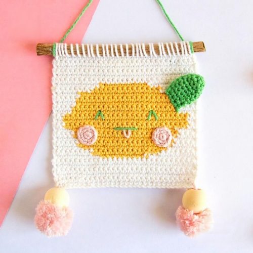 Cute Lemon Crochet Pattern Wall Hanging with Pom Poms