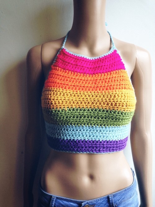 Crocheted Colorful Halter Crop Top