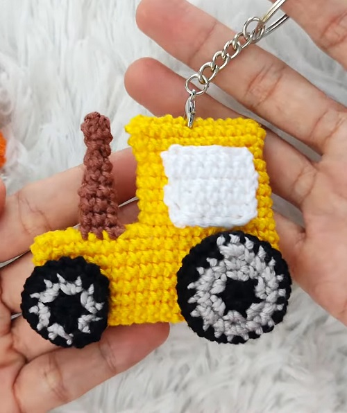 crochet tractor keychain
