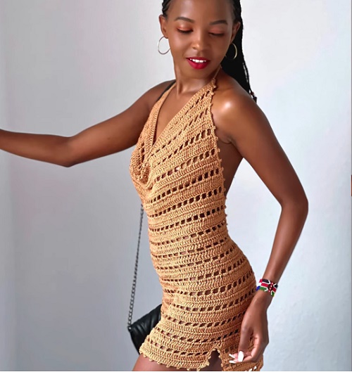 Crochet Simple Cowl Neck Halter Dress