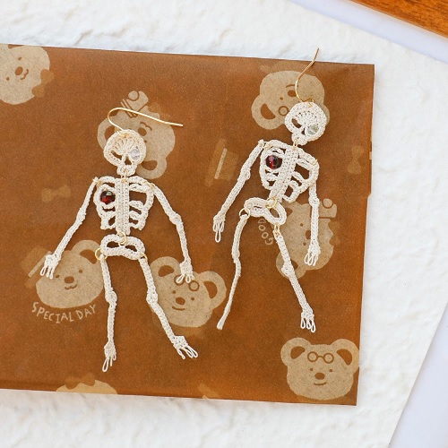 Crochet Skeleton Dangle Earrings: Halloween Skull Jewelry