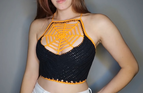 Halloween Spider Web Crochet Crop Top