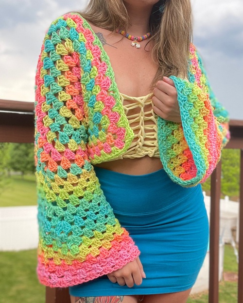 colourful Crochet Bell Sleeve Cardigan Free Patterns