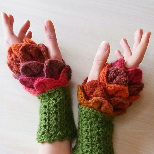 flower fingerless mittens
