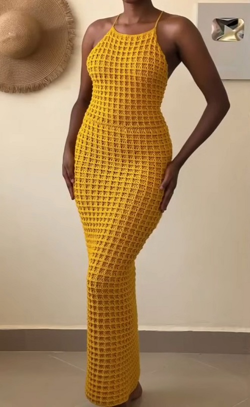 CROCHET HALTER DRESS with waffle stitch