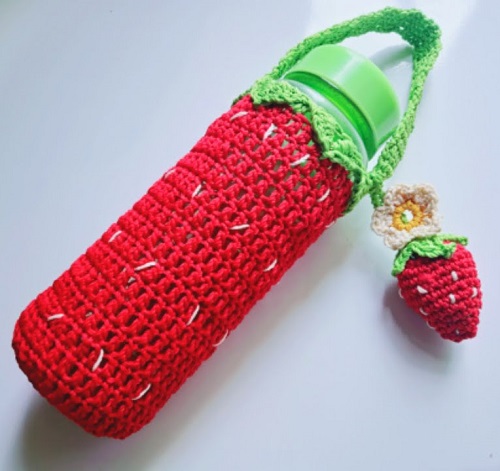 Crochet Strawberry Bottle Cover