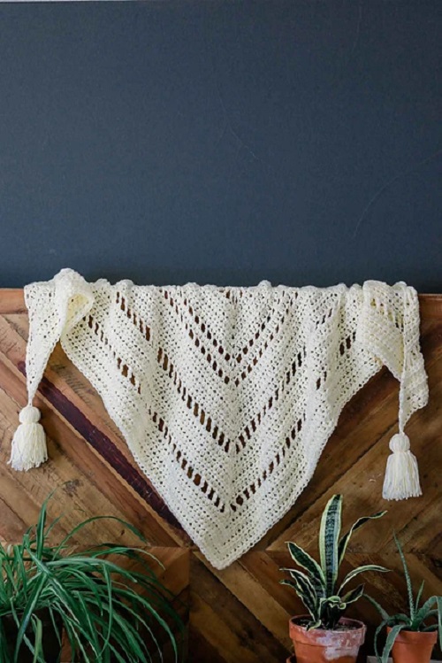 Crochet Triangle Scarf with Tassels