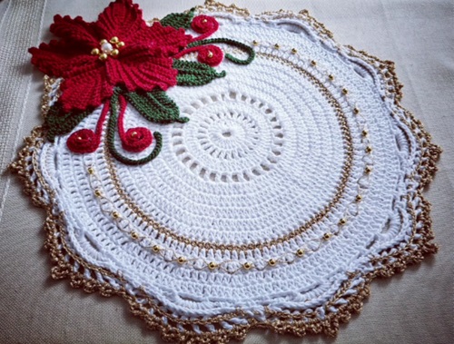 Crochet Poinsettia Round Doily
