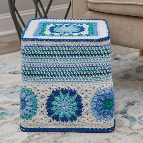 Crochet Hexagon Blues Ottoman