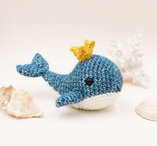 crochet whale wearing crown