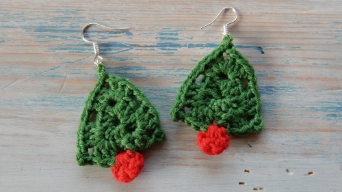 Mini Crochet Christmas Tree Earrings