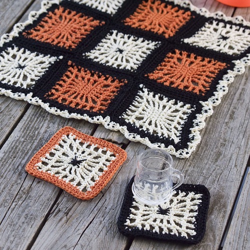 Crochet Spiderweb Coasters and Halloween Table Center