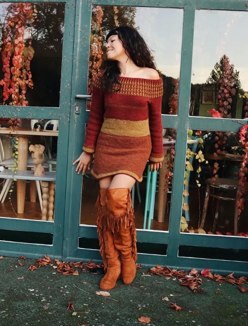 Crochet Off-Shoulder Tunic Sweater