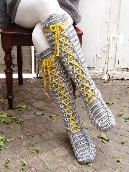 Laced Knee-High Socks Crochet Pattern