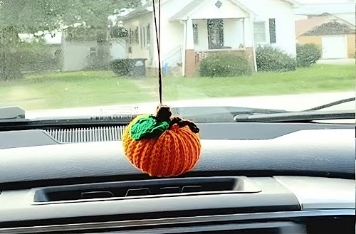 Crochet Pumpkin Rearview Mirror Decor‚