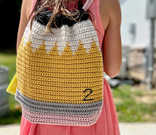 Pencil Drawstring Crochet Backpack