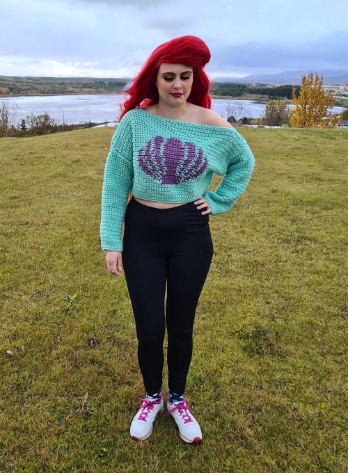 Off-the-shoulder Seashell Crop Sweater