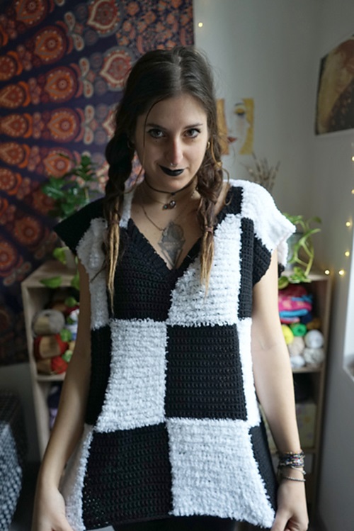 Wednesday Addams Checkered Crochet Vest Top Pattern