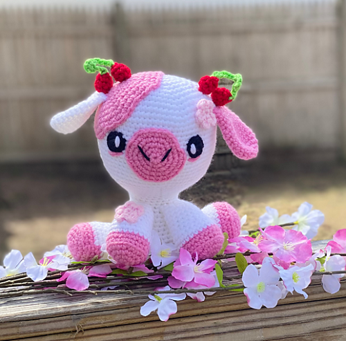 pink and white cute Crochet Cow