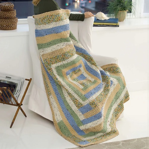 Crochet Folk Quilt Throw Free Pattern
