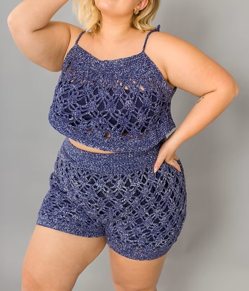 Ball Blue Jeans Crop Top and Shorts Set