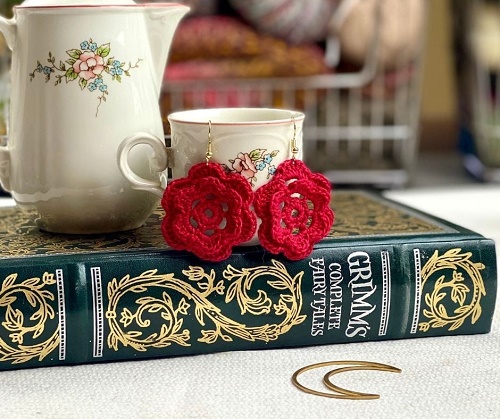 Crochet Irish Rose Flower Earrings