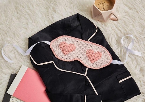 Crocheted Sleep Mask with Hearts