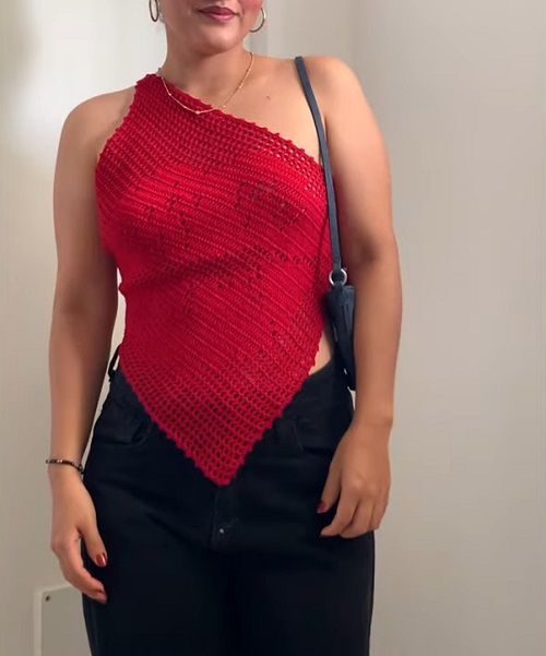 Asymmetrical Open Back Crochet Top