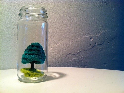 Tiny Crochet Tree in a Bottle Terrarium
