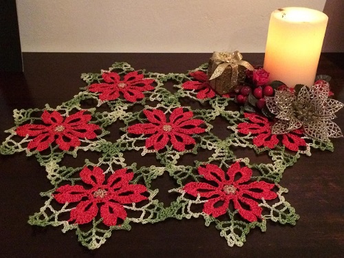Crochet Poinsettia Doily Table Centerpiece