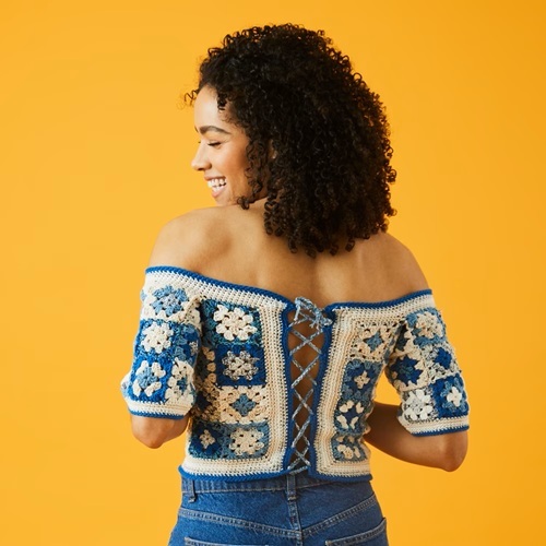 Shabby Chic Granny Square Off-The-Shoulder Top