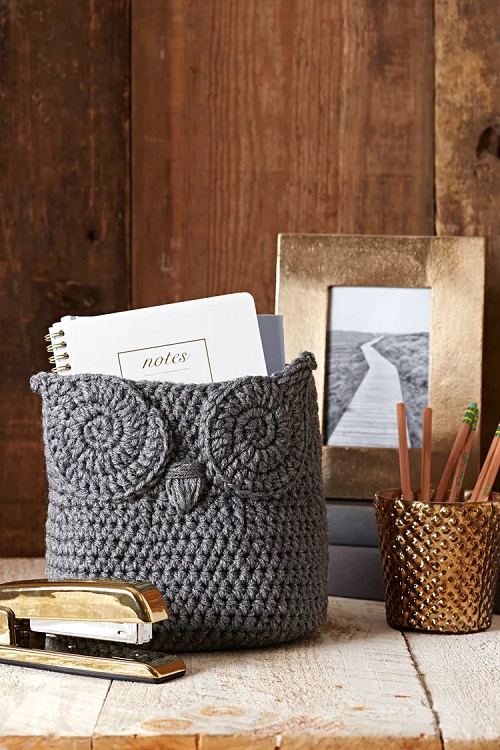 attractive owl basket free crochet pattern