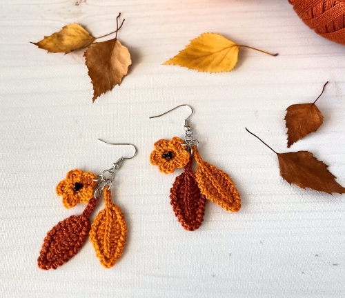 Crochet Fall Leaf Earrings