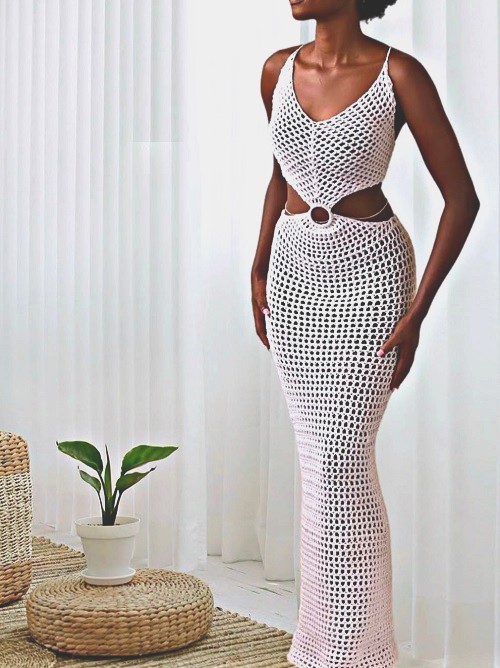 Crochet Mesh Beach Cover-Up Dress