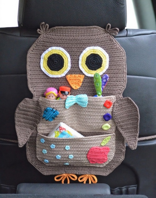crochet owl car organizer