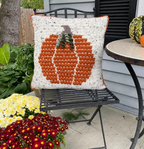 Bobble Crochet Pumpkin Pillow Free Pattern