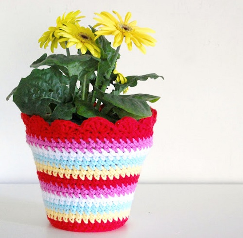 Colorful Crochet Flower Pot Cover