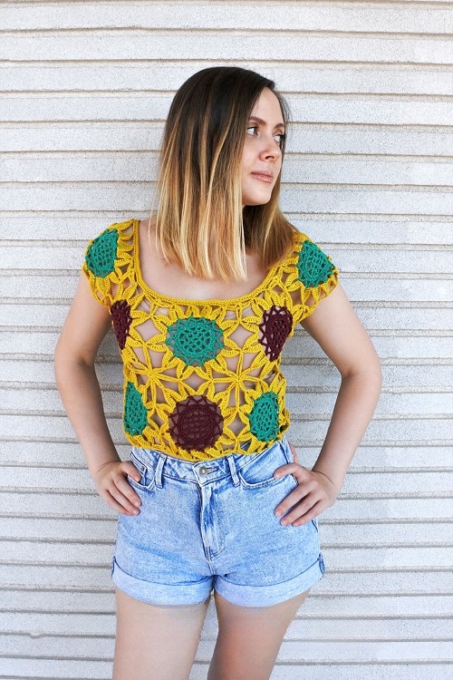 Crochet Sunflower Lace Crop Top Pattern