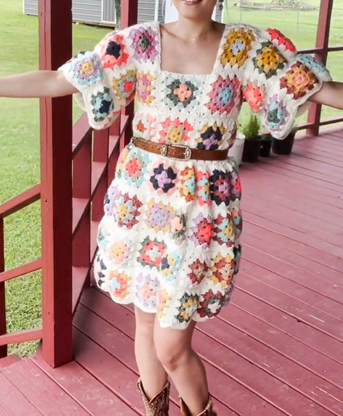Crochet Granny Square Mini Dress