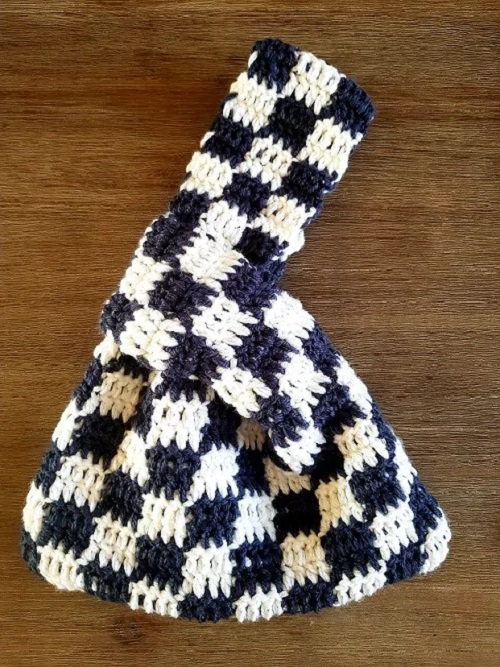 Crochet Checkered Japanese Knot Bag Free Pattern