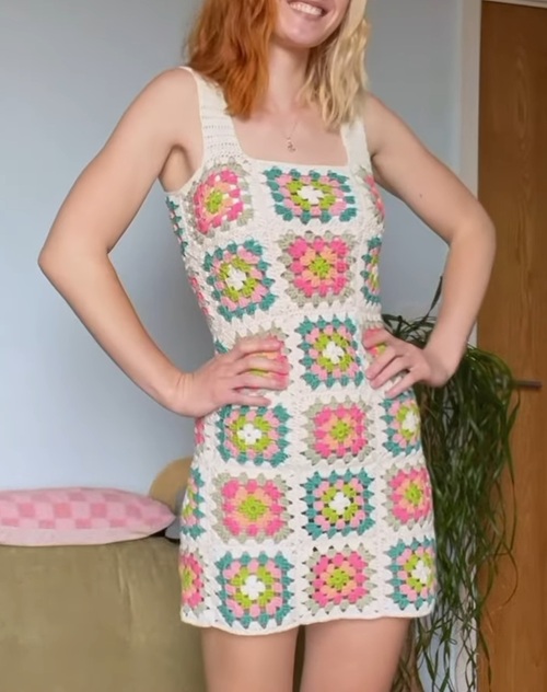 Crochet Granny Square Mini Dress Free Patterns