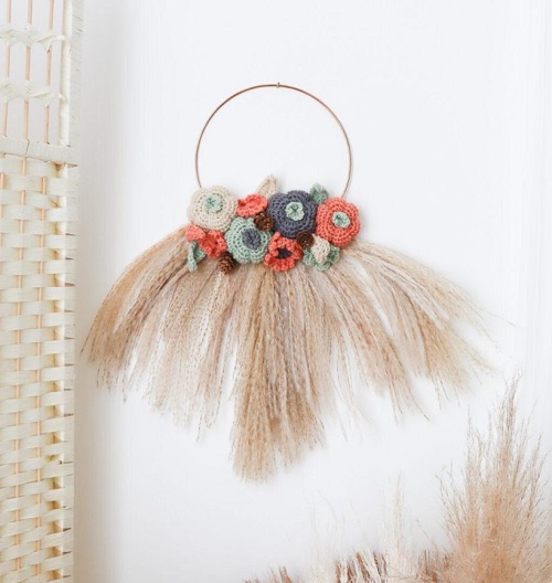 Modern Autumn Crochet Wreath