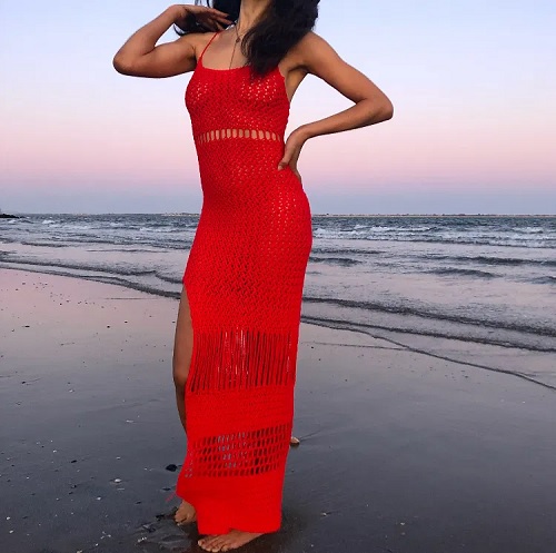 red slit dresss