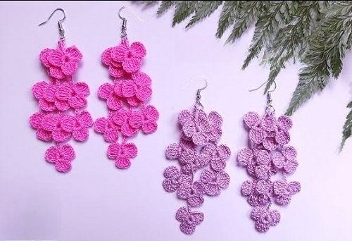 Crochet Flower Bunch Earrings