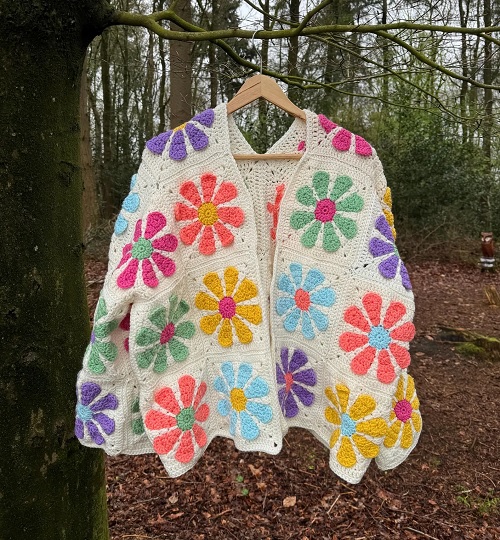 Crochet retro granny square cardigan